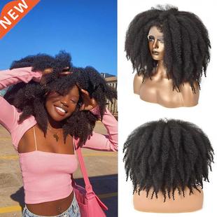 Short Afro Crochet Hair Lace Front Wigs With Bangs For Black