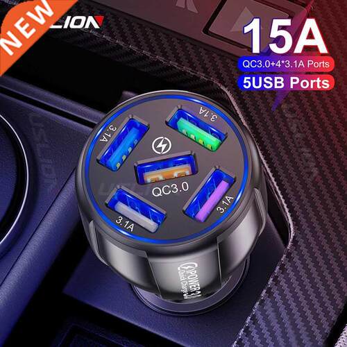 15A 5 Ports USB Car Charge Quick Mini LED Fast Charging For