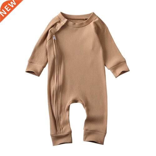 Infant Baby Girl Boy Solid Jumpsuit Long Sleeve Zipper Butto