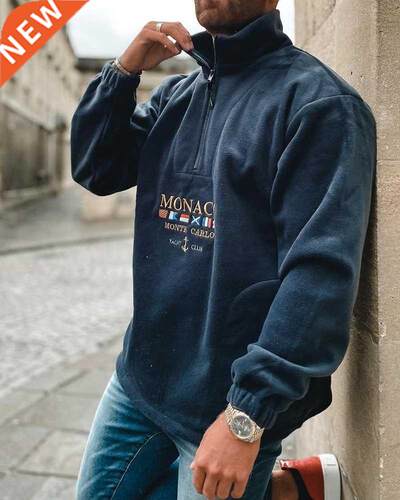 Letter & National Flag Embroidery Long Sleeve Polar Fleece