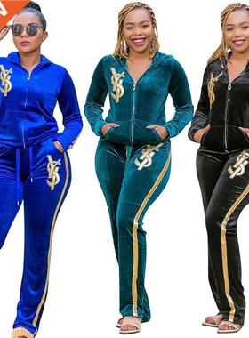 African Dashiki Velvet Two Piece Sets Women Tops And Skinny