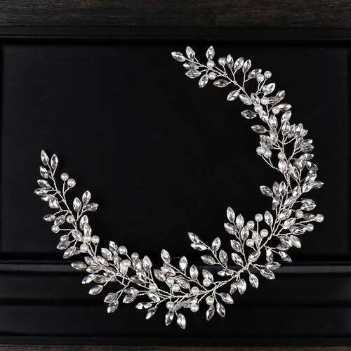 AiliBride Pearl Crystal Headband Wedding Hair Vine Tiara Hea