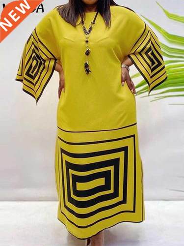 VONDA Women Bohemian Dress 2022 Casual Loose 3/4 Sleeve Holi