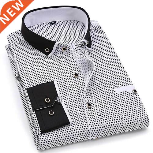 2021 Men Fashion Casual Long Sleeved Printed Shirt Slim Fit