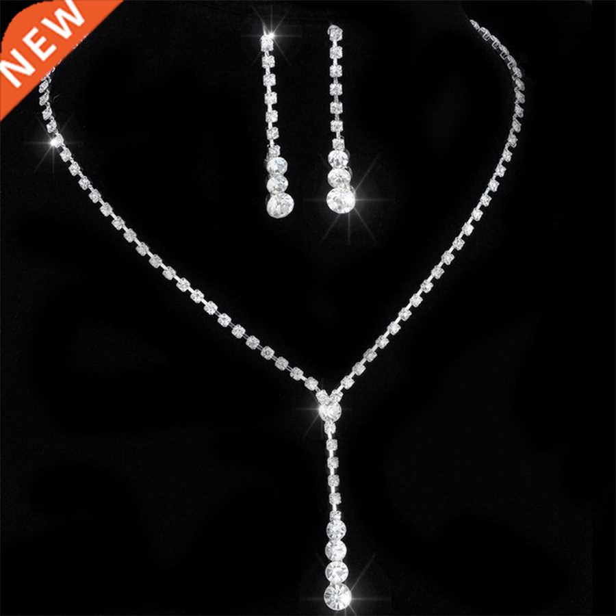 Silver Plated Crystal Earrings Necklace Sets Bridal Bridesma