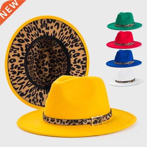 Yellow fedora inner leopard print spring new hat Panama felt