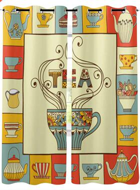 Cups and Teapots Pattern Window Curtains for Living Room