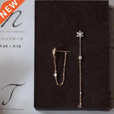 Sterling Silver Simple Snowflake Long Tassel Earrings Wo