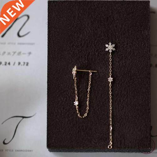 Sterling Silver Simple Snowflake Long Tassel Earrings Wo