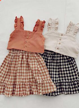 Kids Baby Girl Clothes Set ops Solid Sleeveless shirt Crop P