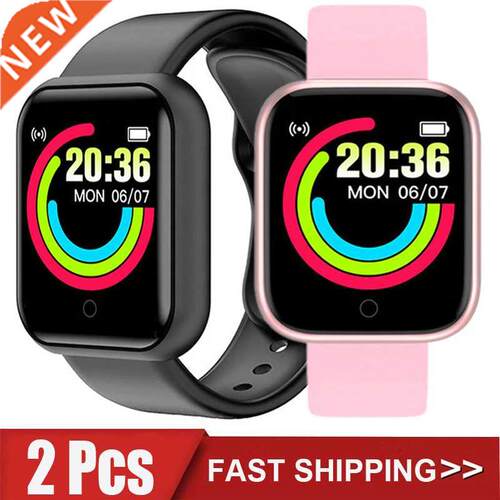 2Pcs Y68 Smart Watch Men Women Digital Watches Bluetooth Spo