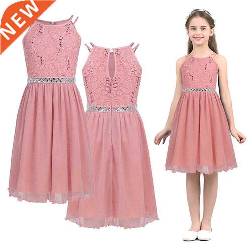 6-14 Years Kids Girls Sleeveless Sequined Floral Lace Shiny
