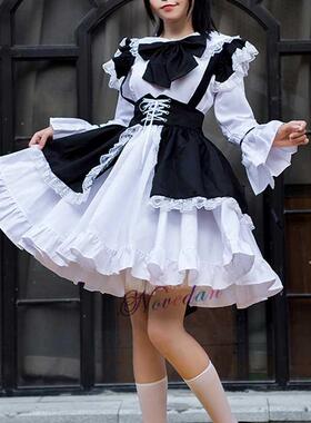 Men Women Maid Outfit Anime Sexy Black White Apron Dress Swe