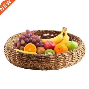 Hand-Woven Round Rattan Tray Wicker Basket Bread Snack