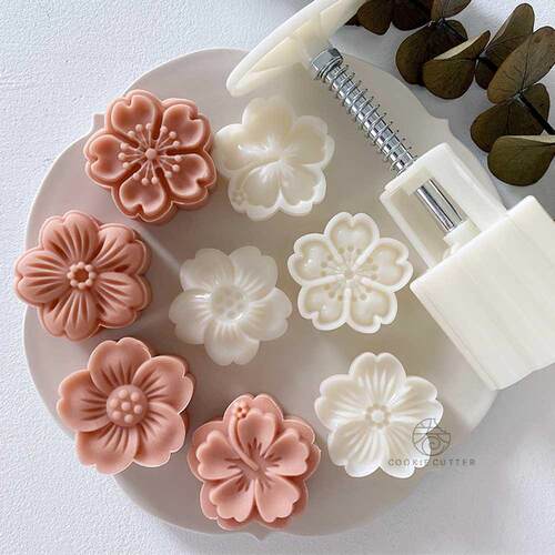4Pcs/Set Mooncake Mold Cherry Blossom Flowers Sakura Pattern