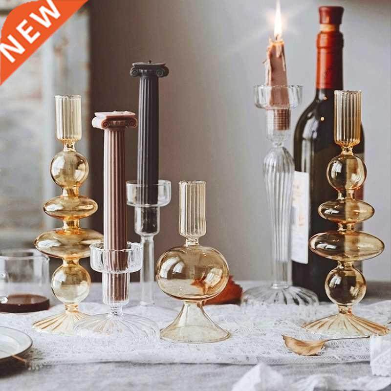 Vintage Glass French Style Candlestick Crystal Glass Candle