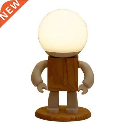Wooden Robot Desktop Table Lamp Creative Simple Home Bedroo