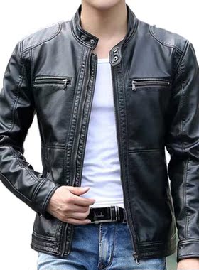 Men's leather Jacket design stand collar Coat Men casual mot