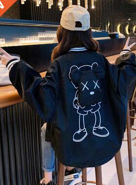 Teen Girls Jackets Spring Fall New Cartoon Bear Loose Zipper