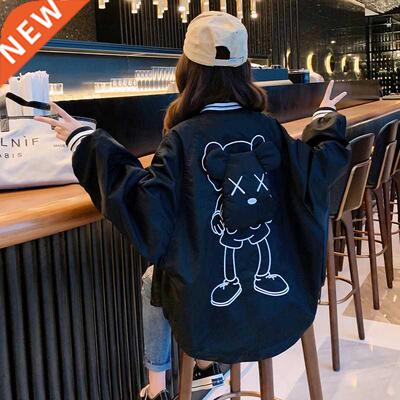 Teen Girls Jackets Spring Fall New Cartoon Bear Loose Zipper