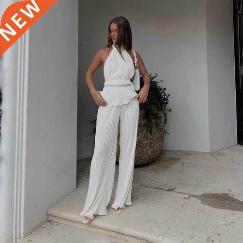 Sexy Tank Top Set Woman 2 Piece Summer White Trouser Suits
