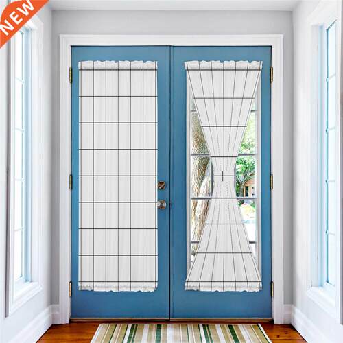 Simple Geometric Grid White Black Luxury Door Curtain for
