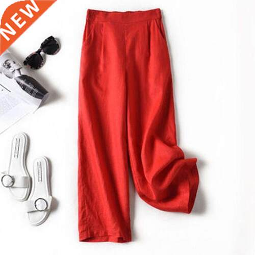 M-XL大码棉麻女士宽松直筒休闲裤Plus size slacks for ladies