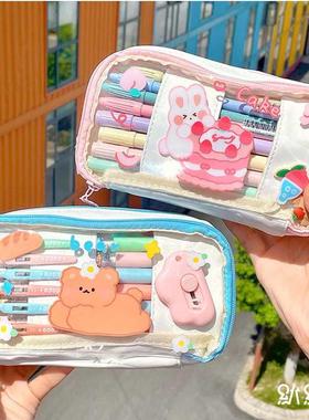 Kawa Rabbt Pencl Cases Student Transparent Bg Capacty