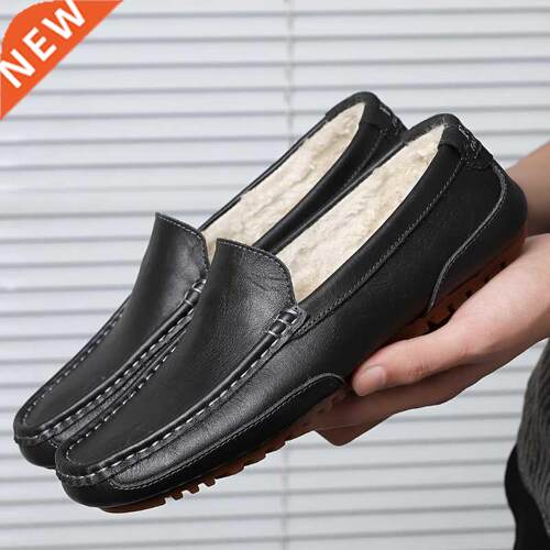 Coslony men shoes leather winter Warm Fur Casual 2021 Genuin