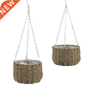 Handmade Grass Woven Hanging Planter Basket Plant Flower Pot