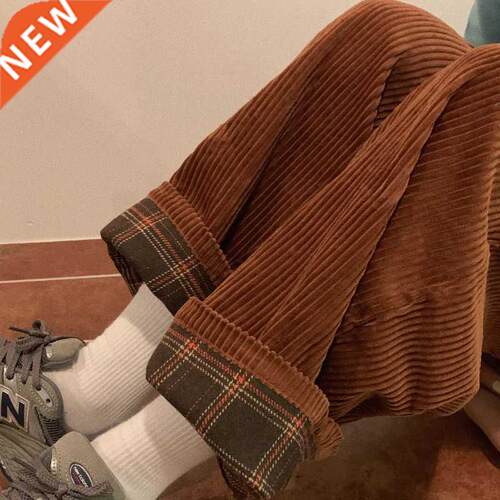 Brown Corduroy Pants Women High Waist Soft Girl Kawaii Korea