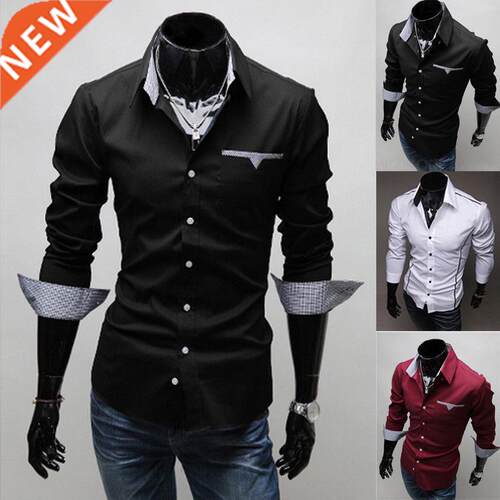 6 Style Fashion New Mens Long Sleeve Slim Fit Shirt Stylish