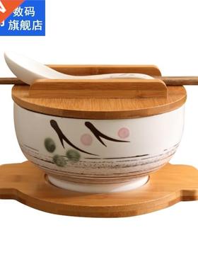 1000Ml Ceramc Noodle Bowl Spoon Bowl Mat wth Cover nstant