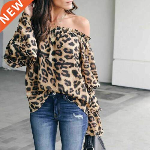 Women Leopard Print Long Sleeve Blouse Autumn Ladies Off Sho
