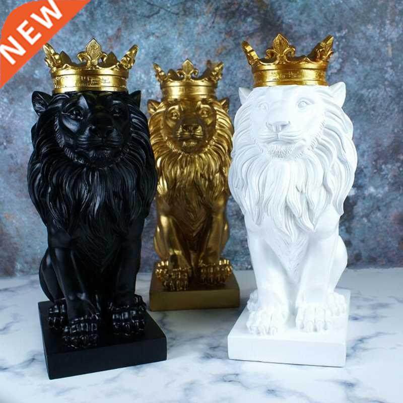 Abstract Crown Lion Statue Male Lion Faith Resin Sculpture