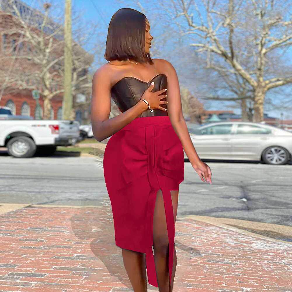 S-3XL大码性感高腰不对称蝴蝶结包臀开叉女士半身裙Pattyd