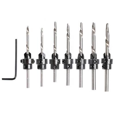 7-Pcs Countersink Drill Bit Set with Stop Collars & Wren