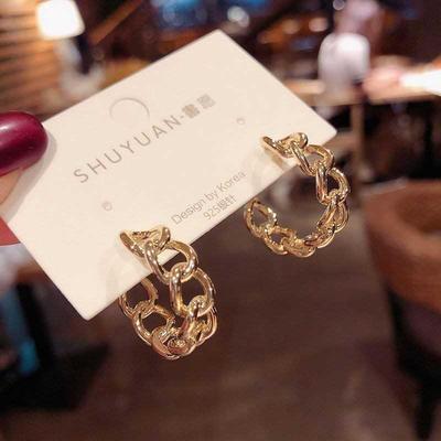 Siple Chain Earrings Ring Gold Color etal Round Hoop Earri
