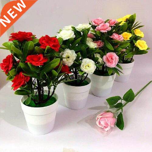 1x Artificial Flower Plant Rose Potted Bonsai Office Garden