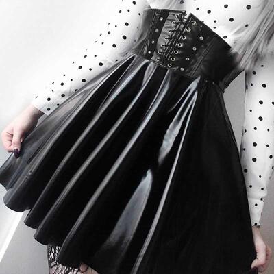 SUCHCUTE Women's Skirts Gothic Harajuku Bandage Faux Lea