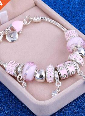 ZOSHI Pink Cryal Charms Silver Color Bracelets & Bangles