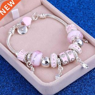 ZOSHI Pink Cryal Charms Silver Color Bracelets & Bangles
