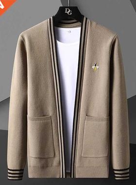 Bee Embroidery Men's Sweater Cardigan Korean Casual Coat Ele