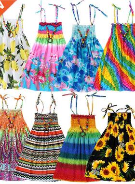 Summer Girls Floral Dress Sling Ruffles Bohemian Beach Princ