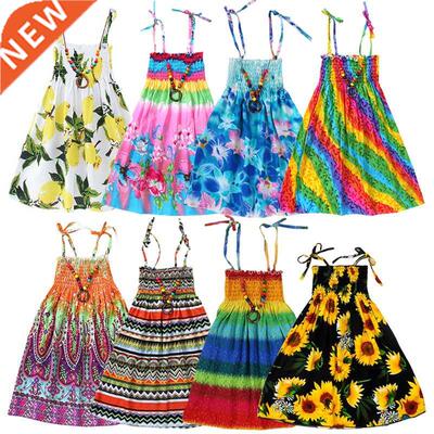 Summer Girls Floral Dress Sling Ruffles Bohemian Beach Princ