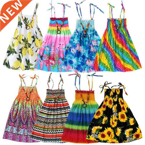 Summer Girls Floral Dress Sling Ruffles Bohemian Beach Princ