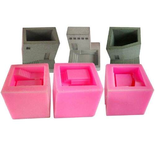Small House Stairs Shaped Concrete Flower Pot Vase Silicone