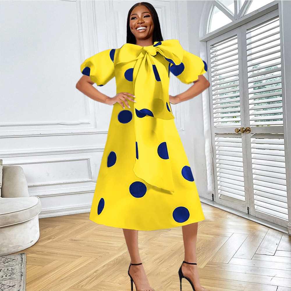 S-4xl Large print bow Dress for ladies大码印花绑带女士连衣裙