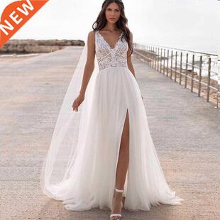 Bohemian Wedding Dress Lace 2021 Split Tank Organza Sleevele