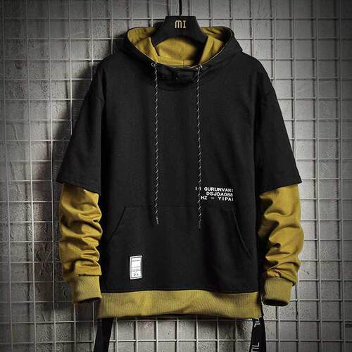Patchwork Hoodie Men High Sreet 2022 Harajuku Hooded Sweatsh